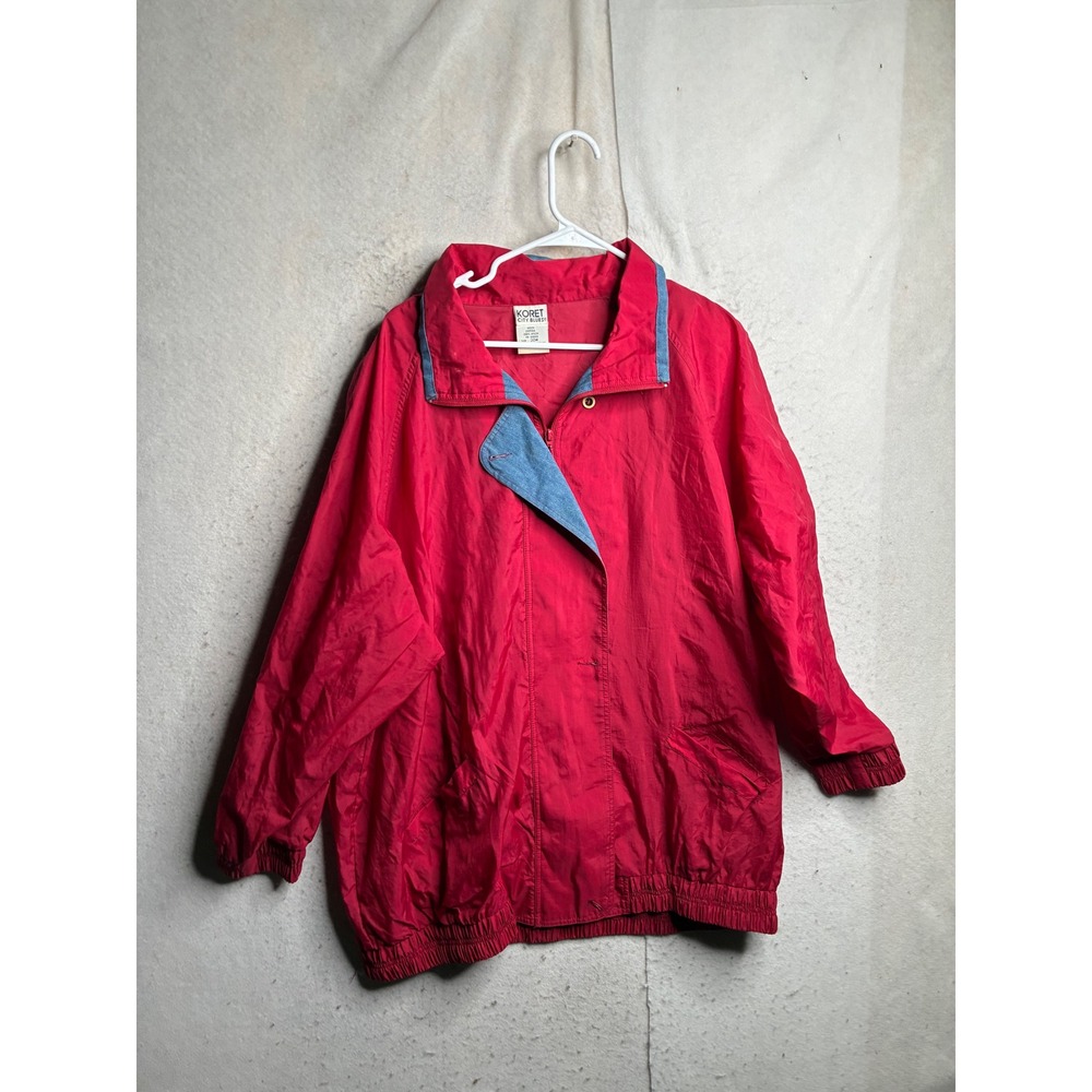 VTG Koret City Blues Vintage Red Windbreaker Jacket Denim Trim Plus Size 20W 90s